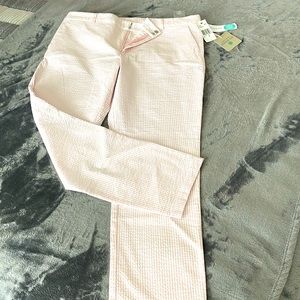 Women’s, size 12, straight leg trouser, powder pink and white stipe.